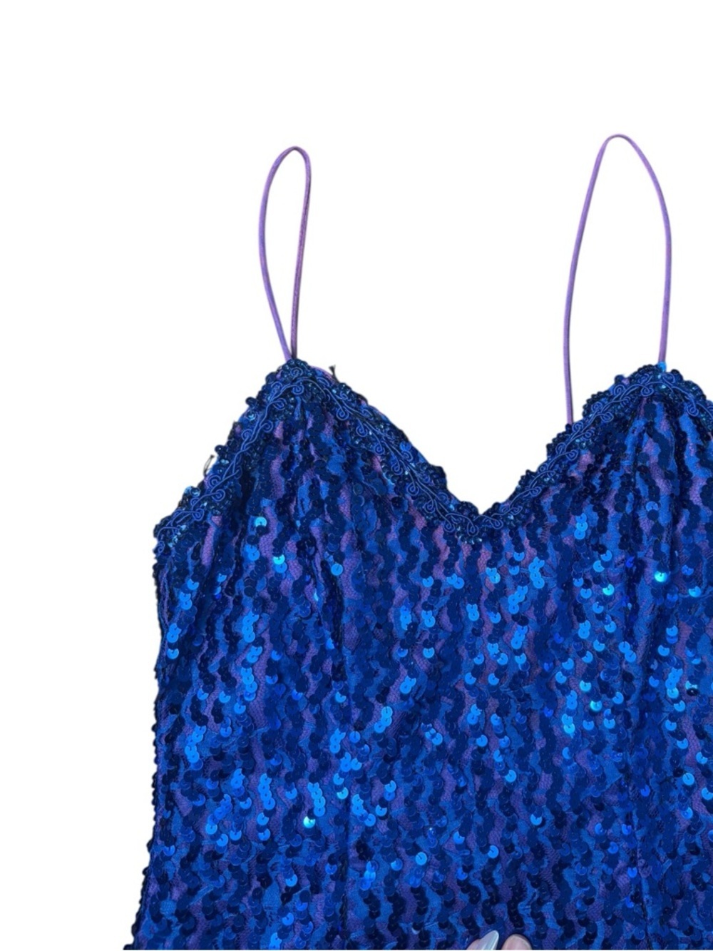Vintage ZUM ZUM Blue/Purple Sequin Mini Spaghetti Strap Mini Dress - Picture 9 of 12